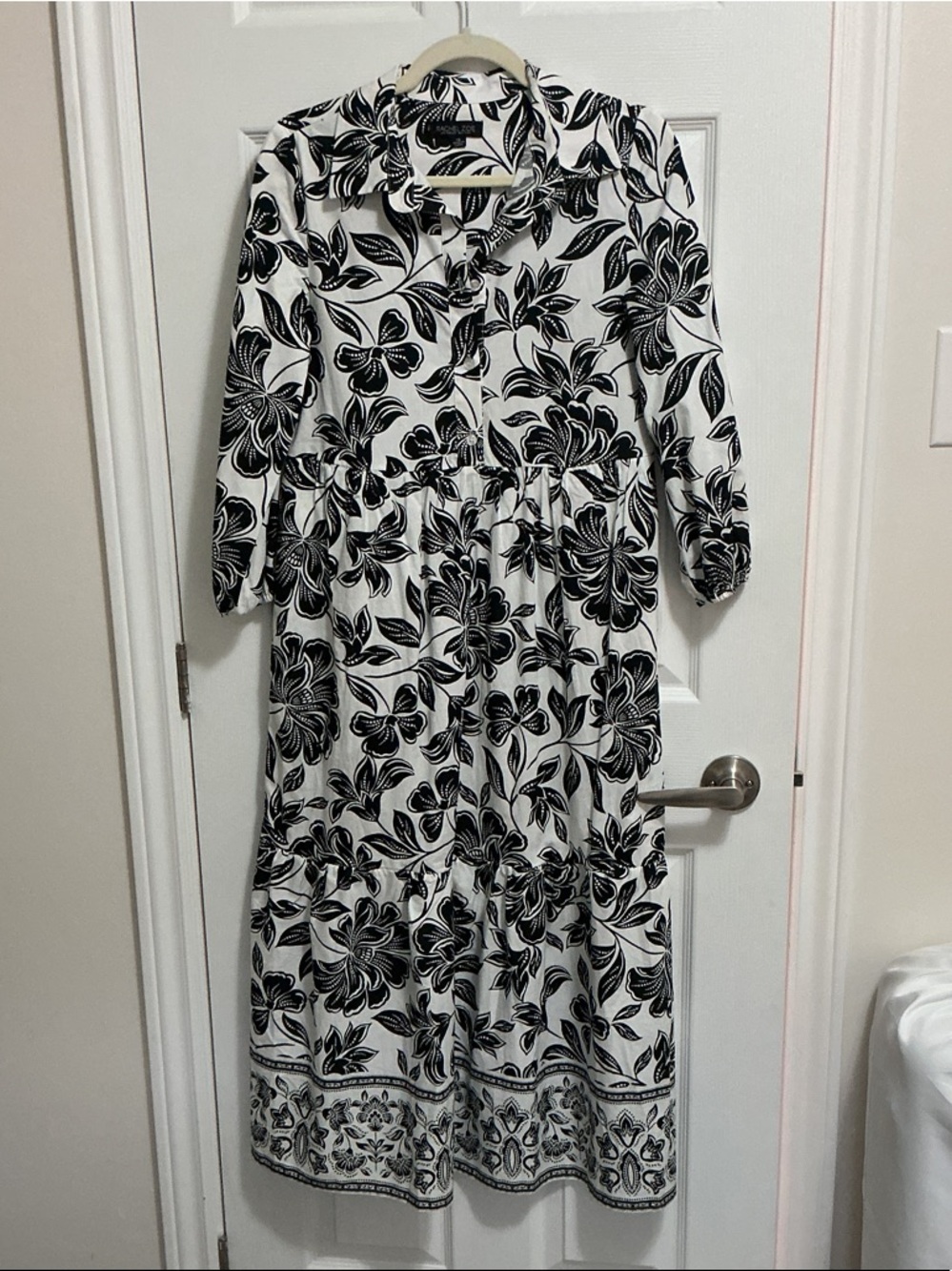 Rachel Zoe Black and White Floral Maxi Shirt Dress